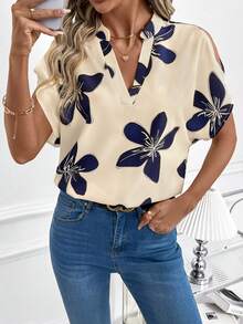 SHEIN Clasi 纯色露肩开衩袖白色衬衫 - 杏色 - 查看 5