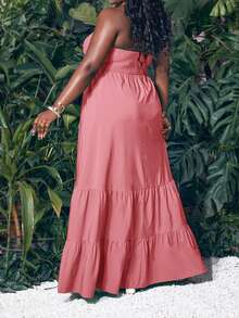 Slaydiva Slayr Vacation Casual Solid Green Woven Tube Top Plus Size Summer Dress For Women Vacation Maxi Dress Long Dress Summer Layered Maxi Dress Pink Dress Plus Size Dress Strapless Dress Women's Dresses - 粉色 - 查看 2