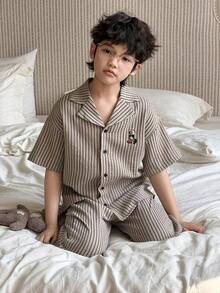 DAZY 男童条纹短袖上衣和裤子睡衣套装