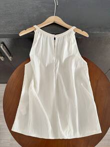 GlowEve Summer Versatile Vacation Casual Beaded Lace Trim Halter Neck Sleeveless Top - Apricot - View 2