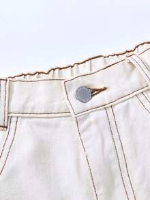 SHEIN MOD Pantalones vaqueros de pierna ancha de unicolor casuales para mujer de talla grande, para verano, primavera y vacaciones de verano. Pantalones blancos clásicos de pierna ancha para mujer, cómodos y de uso diario. - Blanco - Ver 4