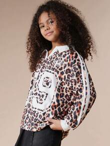 SUMWON Leopard Print Pullover Sweatshirt With Large Number 09 Front Graphic And White Collar Detail For Fall Winter Casual Wear Vacation - White - View 4