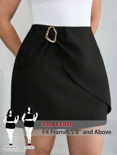 SHEIN Tall CURVE Plus Size Casual Commuter Metal Buckle Waist Wrap Skirt Summer Holiday Outfits