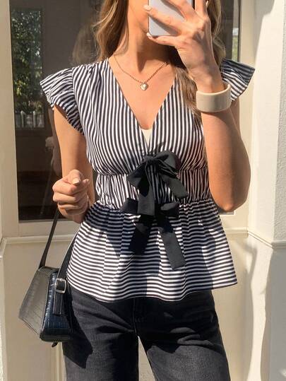 Elyressa 女士梭织条纹夏季休闲衬衫