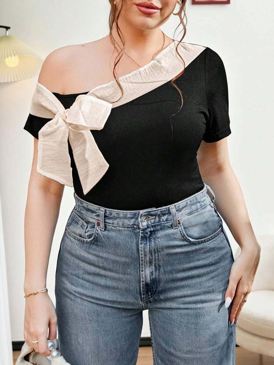 Celure Áo thun tay ngắn cổ bẻ thiết kế hình bướm thanh lịch cỡ lớn cho mùa hè - Nhiều màu - Xem 1