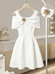 Franclia 女士无袖水钻装饰连衣裙，适合派对、办公室、春夏秋季穿着，白色，正式场合、聚会、约会、伴娘等场合皆宜 - 白色 - 查看 1