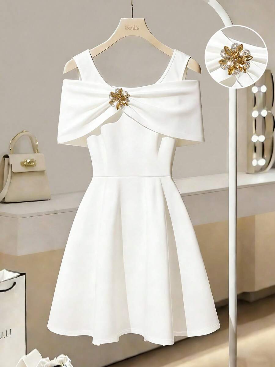 Franclia 女士无袖水钻装饰连衣裙，适合派对、办公室、春夏秋季穿着，白色，正式场合、聚会、约会、伴娘等场合皆宜 - 白色 - 查看 1