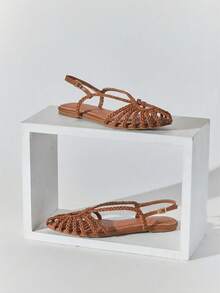 SHUZIA New Women's Tan Sling Back Easy Wear Slip-On Marry Jane Flat Sandal, Round Toe Spring Summer Chic Holiday Shoes Valentine's Day - Maroon - View 3