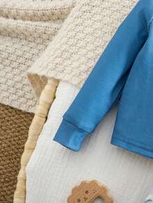 Newborn Baby Boy Casual Cute Cartoon Pattern Knit Long Sleeve Top And Elastic Waist Pants Set - Blue - View 5