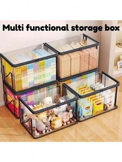 Heavy Duty Clear Storage Box With Flip Lid - Large Rectangular Organizer Box, Space-Saving Stackable Design, Suitable For Books, Clothes, Office, Home, Travel - Durable Plastic Storage Container For Home Organization