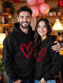 Manfinity Homme Men's Valentine's Day Heart Print Hoodie - Black - View 1