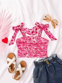 SHEIN Young Girl Heart Pattern Knit Camisole - Pink - View 1