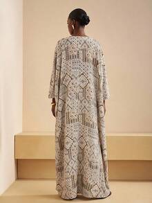 Vesra Print Deep V-Neck Oversized Bohemian Dress For Women - Multicolor - View 2