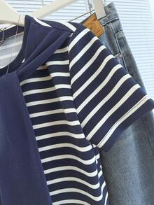 Resyla Women's Round Neck Short Sleeve Striped Fashionable Summer Top - Multicolor - View 4