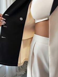 Elenzga Women's Elegant Commuter Elegant Sleeveless Contrast Color Waist A-Line Pants Suit, Suitable For Daily Wear, Work Commute And More Occasions, Spring/Autumn - Apricot - View 3