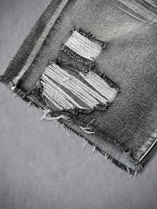 Manfinity LEGND Men's Distressed Rhinestone Embellished Pocket Loose Casual American Style Denim Shorts - Black - View 5