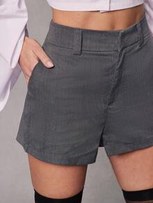 Hauture Fashionable & Elegant Glen Check Shorts With Belt Loops, Loose & Versatile - Dark Grey - View 6