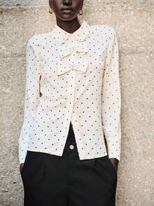 Lumivelle Áo sơ mi nữ thanh lịch in chấm bi với điểm nhấn nơ. - Nhiều màu - Xem 1