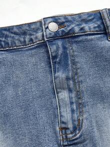 SHEIN MOD 大码女式休闲带口袋牛仔迷你裙 夏季女式春季女式复活节裙 女式派对裙 女式沙滩裙 女式外出裙 女式度假裙 女式夏季假日休闲裙 女式休闲裙 蓝色裙子 女式经典蓝色牛仔裙 休闲高腰迷你牛仔裙 - 中等水洗藍 - 查看 4