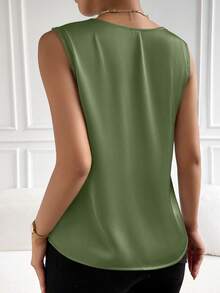 EMERY ROSE Casual Solid Color Sleeveless Shirt, Summer - Army Green - View 2