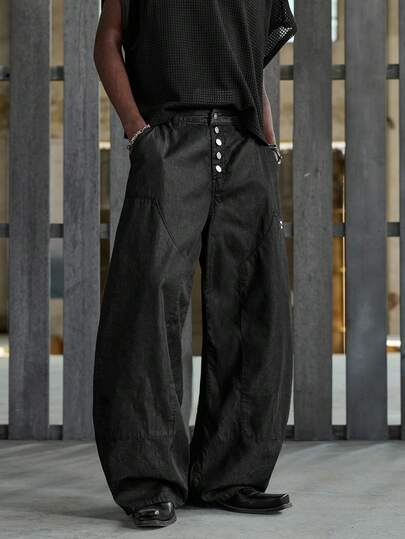 NEON BLANC Men's Casual Fashion Street Daily Commute Button Fly Slant Pocket Loose Flared Leg Jeans