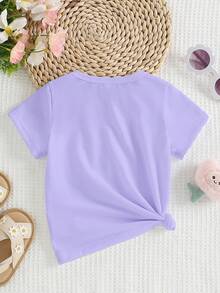 1 chiếc áo thun ngắn tay cơ bản thoải mái cho bé gái, kiểu dáng thường ngày, sáng tạo, cá tính, tươi mới, tối giản, họa tiết ngôi sao, chữ và khẩu hiệu, thích hợp cho mùa xuân, hè và thu. - Màu tím - Xem 2