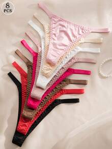 DesireSculpt 8件套女士舒适内裤，休闲多色丁字裤，弹力面料 - 彩色 - 查看 4