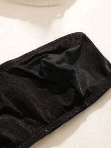 女士纯色简约提花抹胸内裤两件套内衣套装 - 黑色 - 查看 9