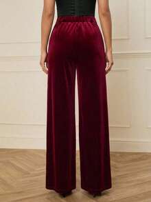 Lilora Pantalones anchos de color borgoña elegantes para mujer, adecuados para ir al trabajo, estilo "old money", estilo de los años 2000, estilos chinos, Día de San Valentín - Burdeos - Ver 2