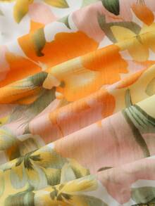 Roelina Deep V-Neck Floral Print Ruched Sleeveless Vacation Dress - Yellow - View 5