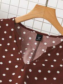 SHEIN LUNE Plus Size Sleeveless Polka Dot Pocket Dress - Brown - View 4