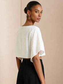 SHEIN Veneréa 女士夏季圆领短袖衬衫 - 白色 - 查看 2