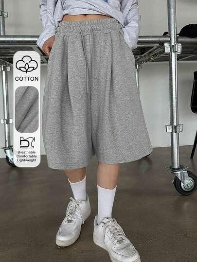 DAZY 女士纯色抽绳腰袋宽松 5 英寸内缝短裤