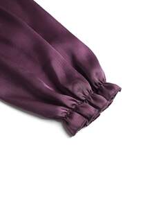 Modelyn Elegant Solid Color Ruffle Collar Long Sleeve Fitted Plus Size Blouse, Suitable For Spring And Autumn Elegant Blouse For Women - Purple - View 3