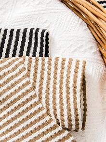SHEIN Playful Pals 2 Sets Toddler Boys Black Khaki Horizontal Striped Textured Knit T-Shirt & Shorts Pants Outfits,Black And White Checkered,Summer,Casual,Work Clothing - Multicolor - View 6