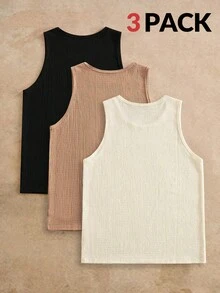 Manfinity VCAY Áo ba lỗ nam cổ tròn màu trơn dáng rộng, bộ 3 áo ba lỗ nam casual, áo ba lỗ đi biển mùa hè cho nam, áo ba lỗ phối sọc dọc, áo lót đen trắng cơ bản, áo thun tập gym thoải mái, áo ba lỗ cổ tròn mặc hàng ngày, bộ áo ba lỗ nam thời trang in họa tiết, bộ 3 áo ba lỗ nam - áo ba lỗ phối sọc và màu trơn đen trắng casual - bộ áo lót tập gym mùa hè, áo ba lỗ mềm mại phối sọc dọc và màu trơn thời trang cho bãi biển và mặc hàng ngày, quà tặng đơn giản thời trang cho chồng bạn trai, đi làm. - Nhiều màu - Xem 2