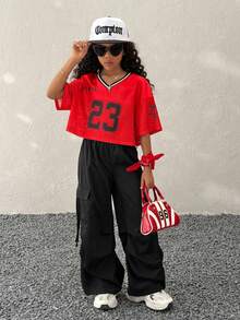 少女黑色裤子 返校季服装 母女装 韩流 Y2K 阔腿格子工装裤 足球/排球 感恩节 万圣节 圣诞节 运动裤 春/秋/冬 - 黑色 - 查看 6