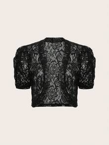 SHEIN Clasi Ladies' Lace Elegant Puff Sleeve Crop Jacket In Fall/Winter - Black - View 8