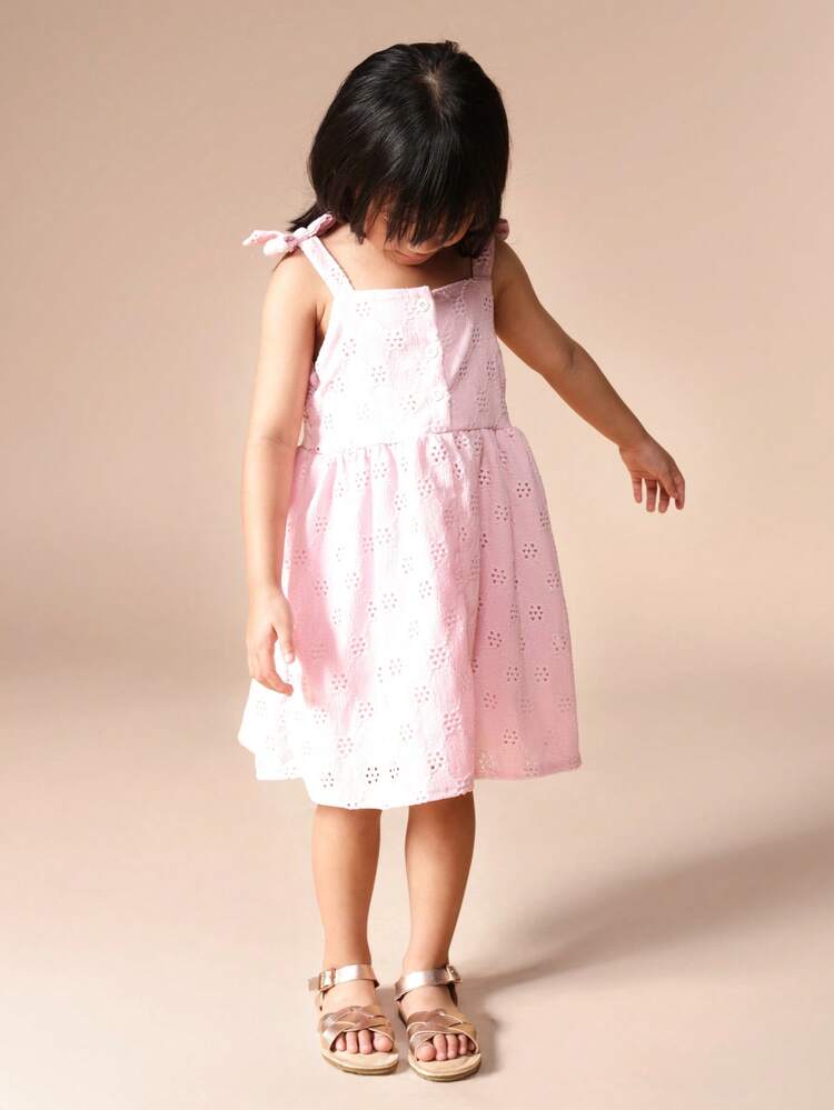 Sleeveless Eyelet A Line Dress With Tie Straps