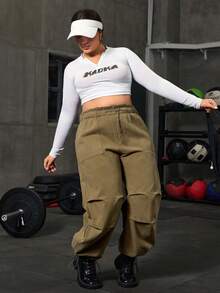 Flexra 大码女式街头休闲户外运动风牛仔裤，徒步裤 - 卡其色 - 查看 3