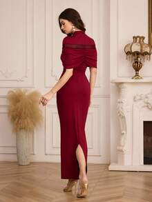 Modelyn Women's Luxury Burgundy Off-Shoulder Ruched Fitted Maxi Evening Dress - Burgundy - View 2