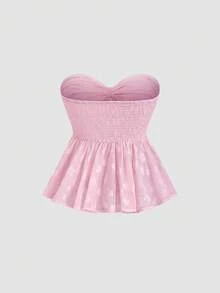 Sweetra 优雅公主风早春粉色情人节设计双面穿上衣，精致提花面料，可爱甜美百搭女式衬衫