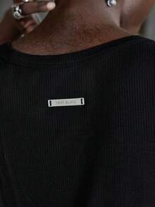 NEON BLANC 纯黑色罗纹背心，胸前刺绣Logo，运动健身无袖衫 - 黑色 - 查看 5