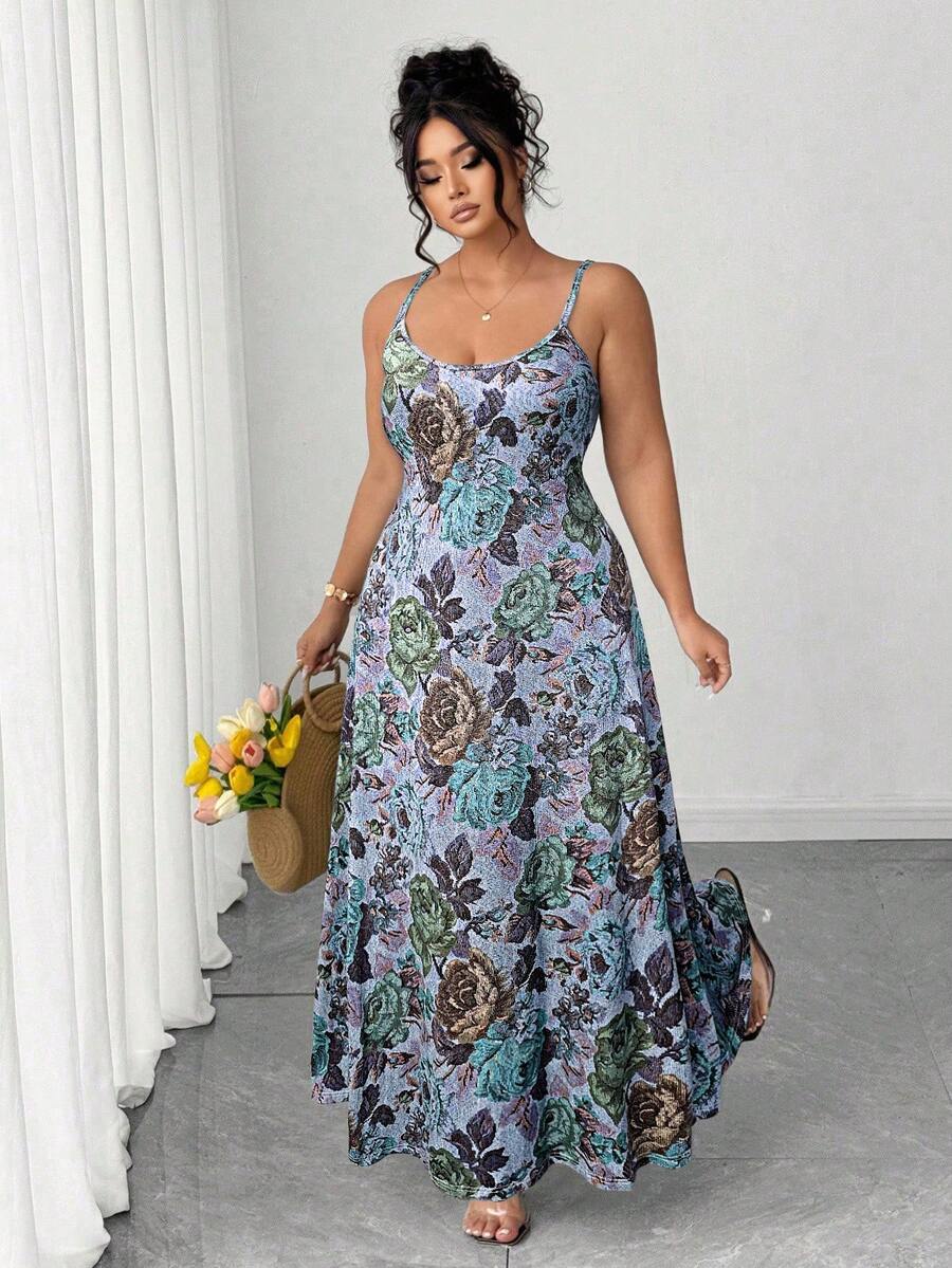 SHEIN Clasi Đầm dệt kim dài in họa tiết, thanh lịch, đa năng, cá tính, phù hợp cho nữ cỡ lớn, thích hợp mặc đi làm và sinh hoạt hàng ngày. - Nhiều màu - Xem 1