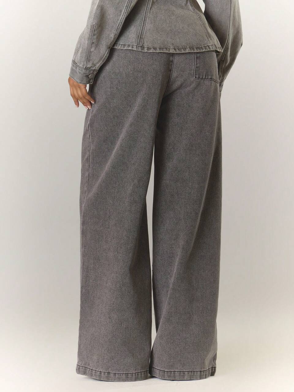 Grey Washed Denim Drawstring Trousers