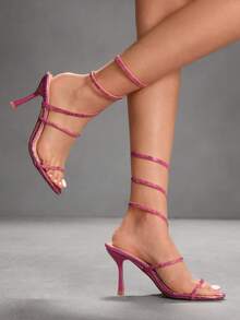CUCCOO SZL Ladies New Sexy Serpentine Wrap Sparkling Rhinestones With Black Heels, Dinner Party Dress Stiletto Sandals Christmas Halloween Thanksgiving New Year Dress Valentine's Day Prom Heels - Pink 1 - View 3