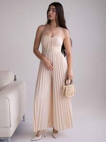 Andrea Bello 女士休闲浪漫垂坠腰带连体裤 - 杏色 - 查看 4