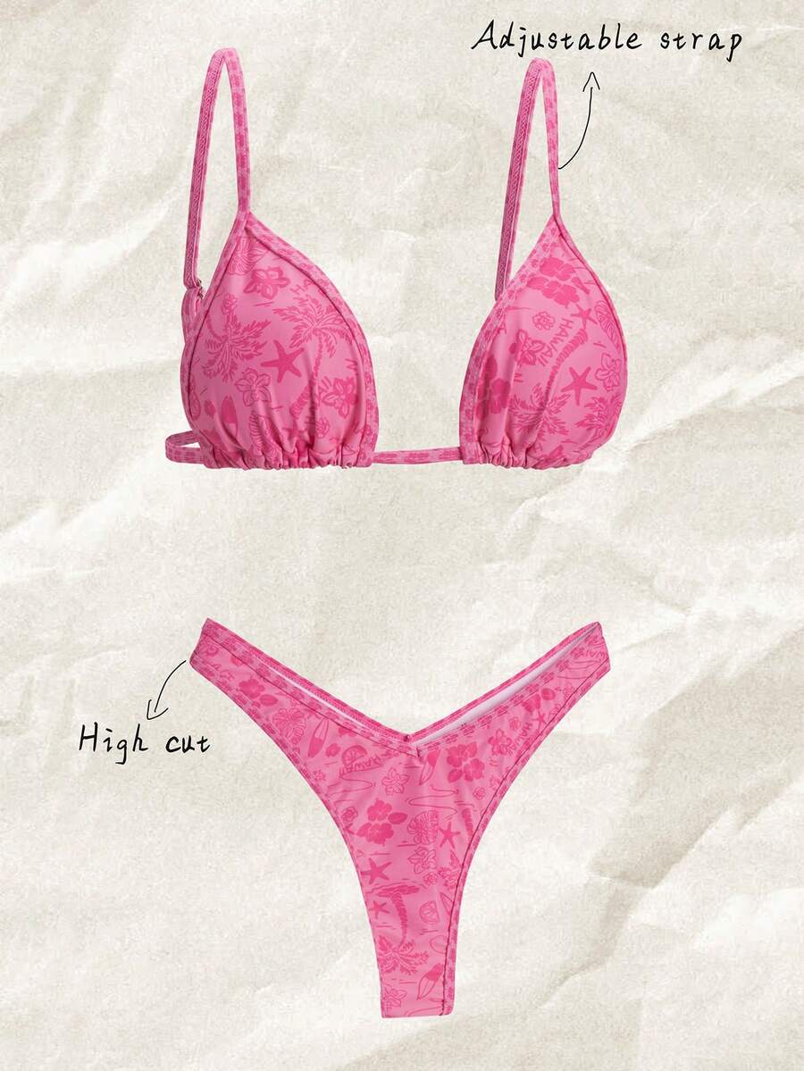 Elavelle Bộ đồ bơi bikini dây mảnh in họa tiết ngẫu nhiên Springbreak dành cho nữ - Nhiều màu - Xem 1