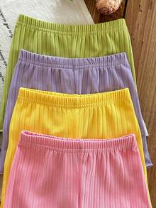 SHEIN LMoss Kids 8件套女婴休闲纯色针织吊带背心短裤套装夏季可爱套装女婴百褶裙套装女童夏季套装S码女童夏季撞色服装 - 彩色 - 查看 4