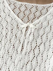 SHEIN 少女纯色镂空喇叭袖罩衫连衣裙